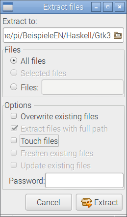 This dialogue window is used to specify where the extracted files will be stored