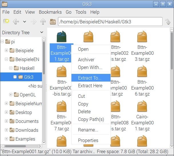 Unpack an archive file with "Xarchiver"