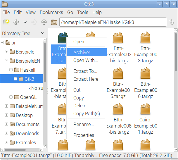 The menue option "Archiver" opens a archive file browser.